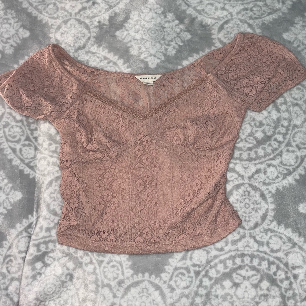 Aeropostale Puff Sleeve Mauve Lace Off-Shoulder Blouse